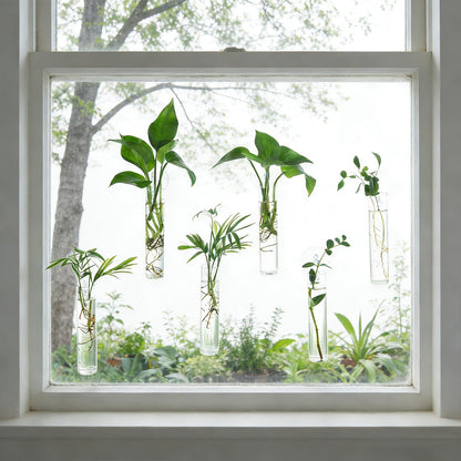 Bunmery 6 pcs Window Propagation Stations, Plant Propagation Tubes with suckion Cups & Nails, Easy to Install Wall Hanging Planter Propagation Station, Glass Plant Terrarium Vase