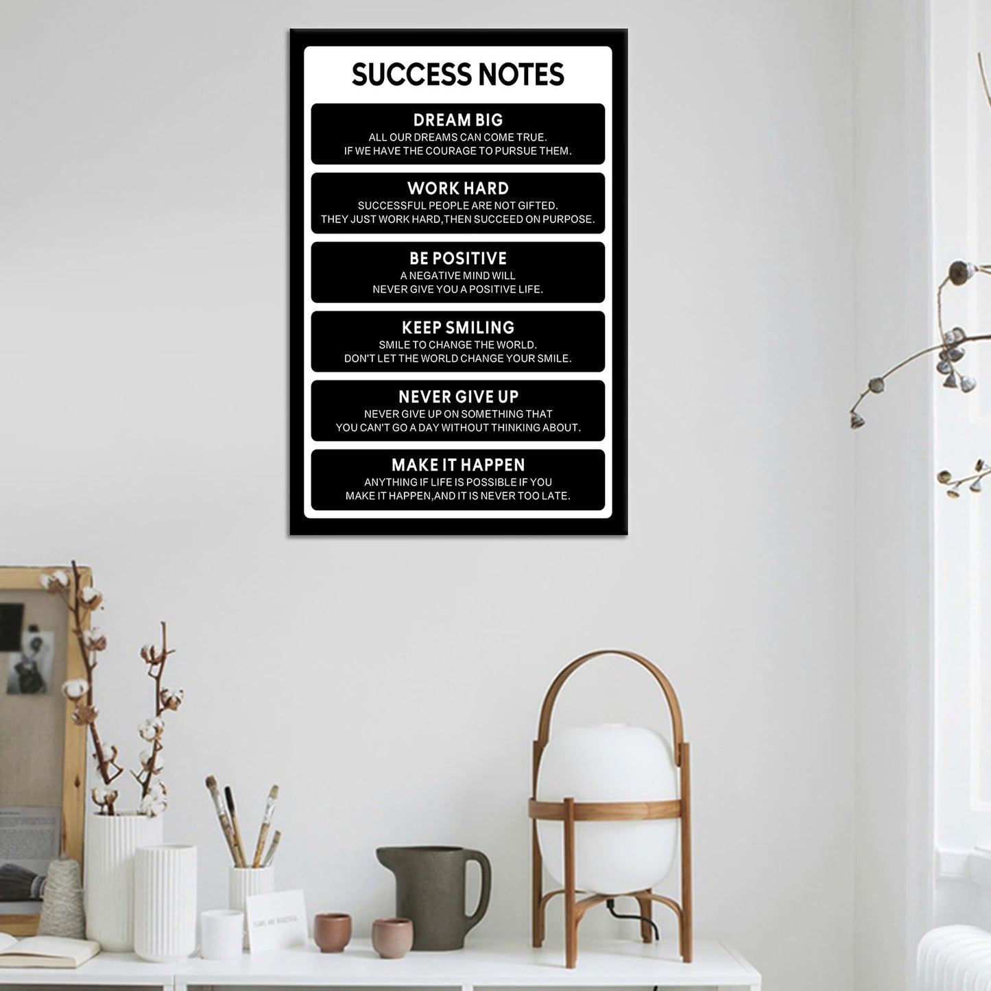 Motivational Wall Decor Inspirational Success Notes Picture Prints Inspiring Entrepreneur Positive Quote Canvas Poster Artwork for Modern Home Gym Bedroom Office Framed Ready to Hang [12''Wx18''H]