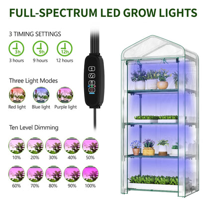 SUNYRISY Indoor Greenhouse with Grow Lights, 4 Tier Mini Small Greenhouse Kit with Zippered PVC Tent Cover for Indoor Garden Seed Starting Tray, 36W Full Spectrum with Timer
