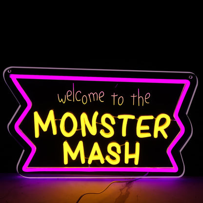 Welcome to Monster Mash Neon Sign for Wall Decor,Ghost Led Dimmable Neon Lights for Gaming Room Boys Room Decor，Powered by USB 9.5 * 15.7inch, Halloween Birthday Party Christmas Gifts