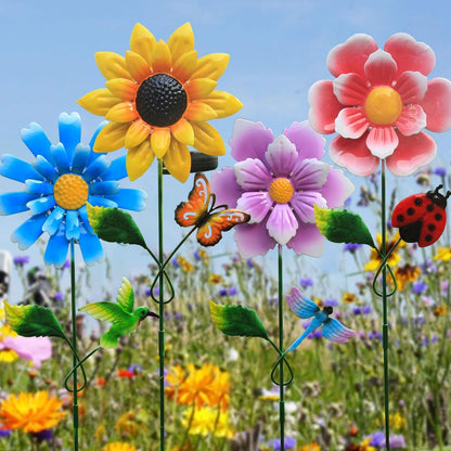 4 Pack Outdoor Solar Lights,Outdoor Waterproof Metal Art Stick Flowers,Garden Decor for Women Mom Grandma Halloween Hanging Metal Stakes Lights for Garden,Lawn,Patio