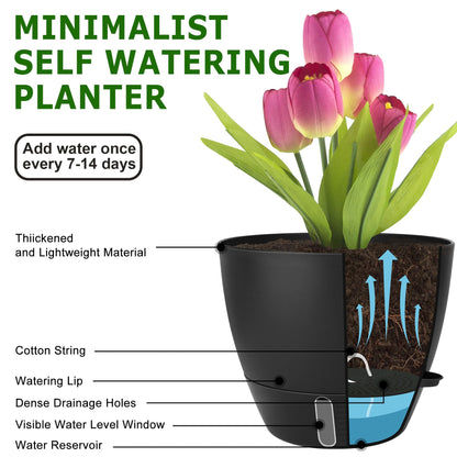QRRICA 10/9/8/7.5/7 Inch Self Watering Pots and 12/10/9 Inch Water Level Indicator Plant Pots