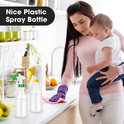 Eccliy 12 Pcs 16 Oz Plastic Spray Bottle, Adjustable Empty Reusable Sprayer for Cleaning, Planting, Water, Bathroom and Kitchen, BBQ, Commercial and Residential (Original,Green,Yellow)
