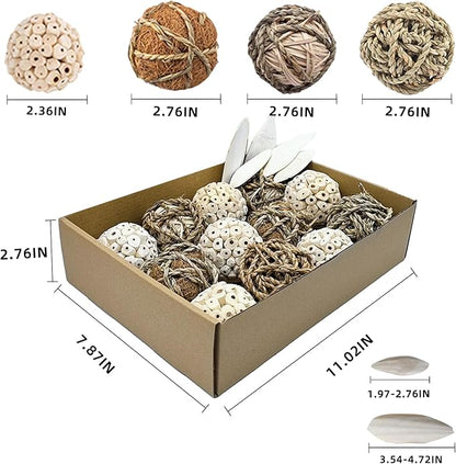 Bird Toys Sola Balls Parakeet Toys Natural Soft Chew Grass Balls with Cuttlebone for Parrots Conures Rabbits Hamster Guinea Pig Chinchilla(Style 2, 18 PCS)