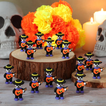 VioraWhite 50 Pcs Halloween Day of The Dead Mini Figurines Little Día De Muertos Figures Mariachi Band Mini Skeleton Skull Statue for Hide and Seek Props Window Desk Kitchen Decorations Party Gifts
