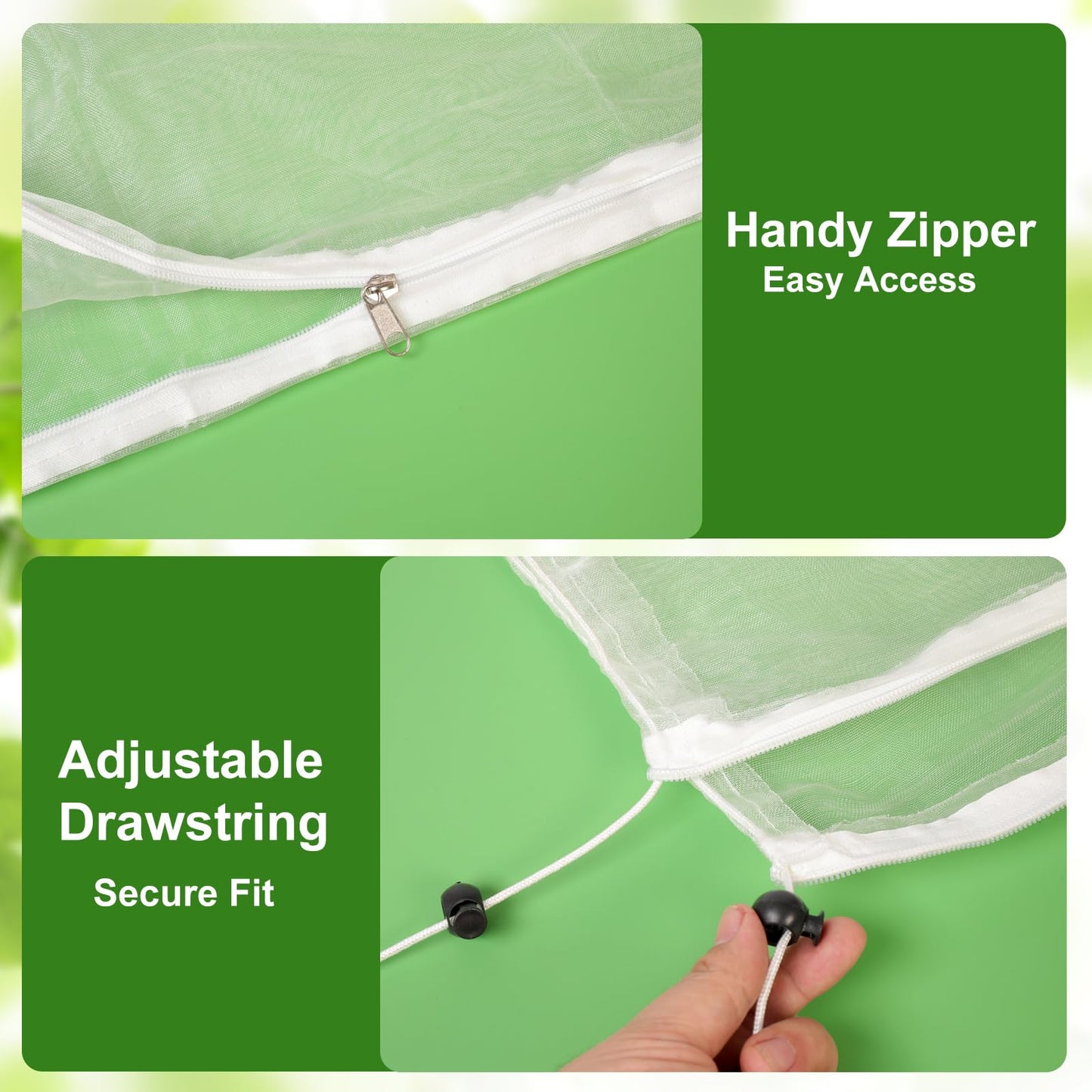 Jevrench 2 Pack 6.5 x 6.5ft Garden Netting for Plants, Fruit Tree Netting with Zipper & Drawstring, Bird Netting for Garden Protection, Blueberry Bushes, Tomato Plants & Fruit Trees