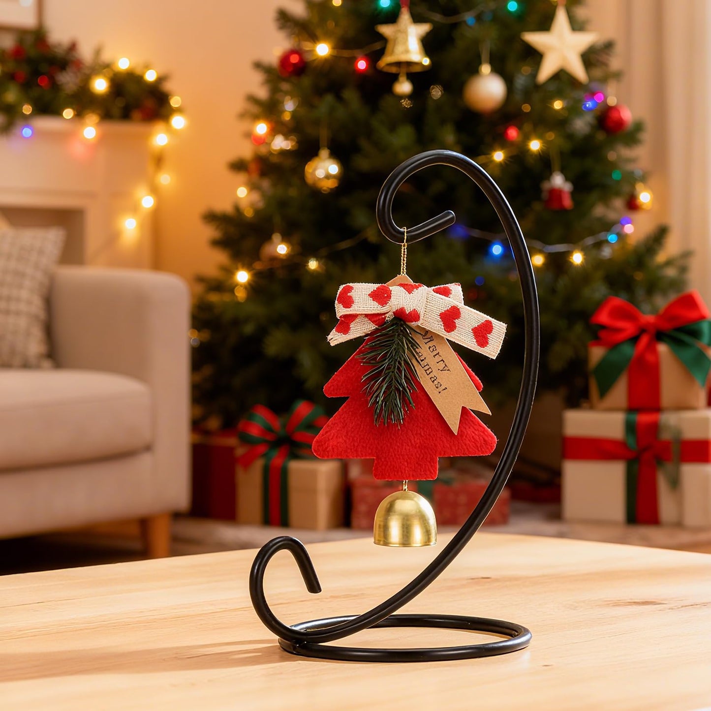 EOWCO 6in Single Ornament Display Stand, Small Tabletop Ornament Hangers, Air Plant Holder, Black Hanging Hook for Christmas Halloween Decoration, Glass Crystal Witch Ball, Home Wedding, Party Decor(1pcs)