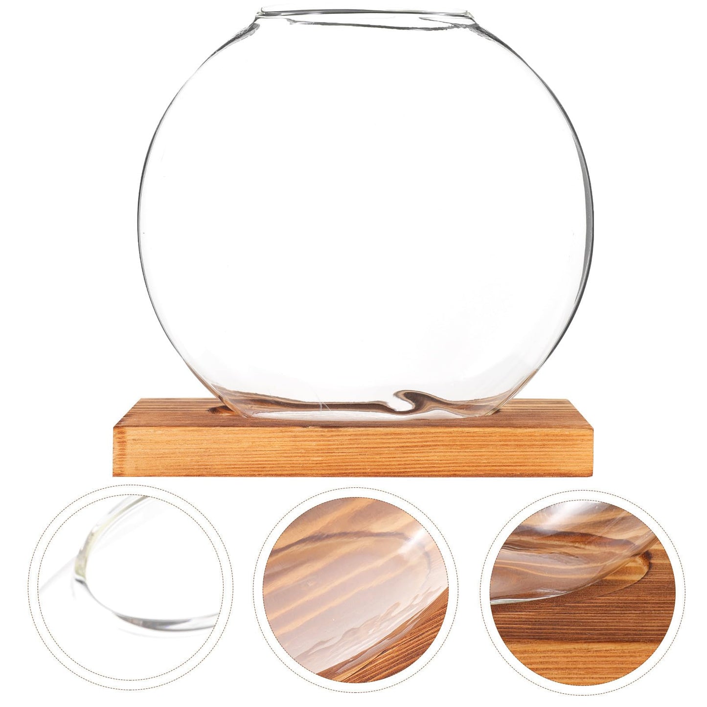 PRETYZOOM Glass Hydroponic Flower Vase with Retro Wood Base, Tabletop Floral Arranging Planter for Office and Home Décor, Glass Terrarium for Indoor Plant Display