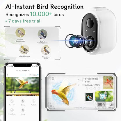 TT Nature Bird Feeder with Camera, Upgraded 1.5L Smart Bird Feeder with AI Identify for 10000+, Auto Capture & Real-time Notifications, Ideal Gift for Christmas (Wooden Roof)