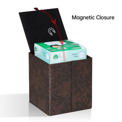 Square Tissue Box Cover, Stylish Leather Tissue Box Holder with Magnetic Bottom, Used As A Decorative Tissue Holder for Living Rooms, Bedrooms, and Desks (Brown Grape Pattern)