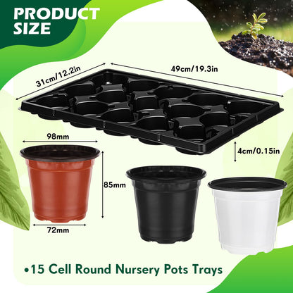 Baderke 4 Inch Round Nursery Pots 90 Pcs, 15 Cell Nursery Pots Trays 6 Pack, Durable Seedling Starting Germination Flowerpot Trays, Small Planter Propagation 6 Sets(Multicolor)