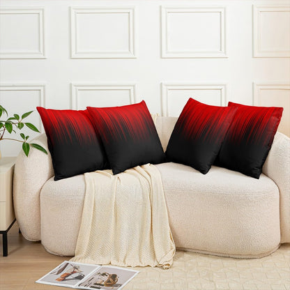 Pack of 2 Geometric Abstract Ombre Decorative Throw Pillow Covers, Soft Red Black Striped Square Cushion Case Set for Couch Sofa Bedroom Living Room, Modern Pillow Cases Pillowcases, 20x20 Inches