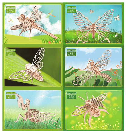 3D Wooden Insect Puzzle - 6 Piece Set Insect Animal Skeleton Assembly Model Puzzle - DIY Wooden Crafts 3D Puzzle - Wood Toys Gifts for Adults & Teens Birthday Gifts Christmas