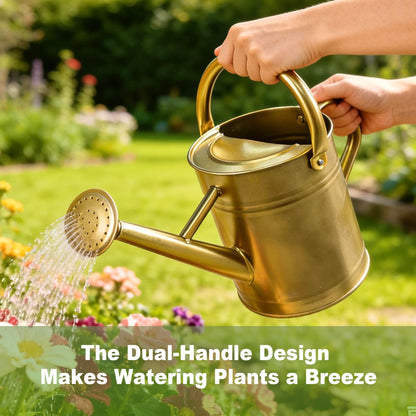 Watering Can for Outdoor&Indoor Plants，1 Gallon Metal Watering Can with with Removable Spout，Galvanized Steel Garden Flower Water Can Plant Watering Pot with 2 Handles，Gold