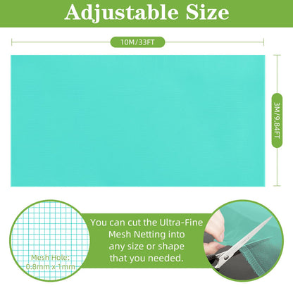 10 x 33FT Garden Mesh Netting, Ultra Fine Mesh Protection Netting Plant Covers Greenhouse Row Cover Raised Bed Screen Barrier Net for Vegetable Fruits Flowers Trees Crops, Green