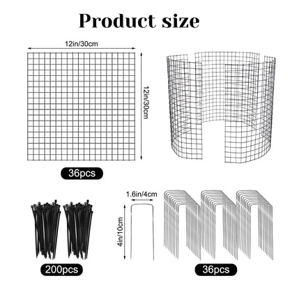 36 PCS Round Plant Protector from Animals, 12Pack 12'' x 12'' Metal Plant Cages，30Pcs Metal Mesh to Keep Animals Out, Garden Protection Bunny Barricades, Wire Plant Protectors for Rabbits Chicken Duck