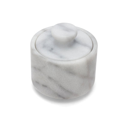 Fox Run Marble Salt Cellar With Lid, 3" x 3" White Salt Holder With Lid
