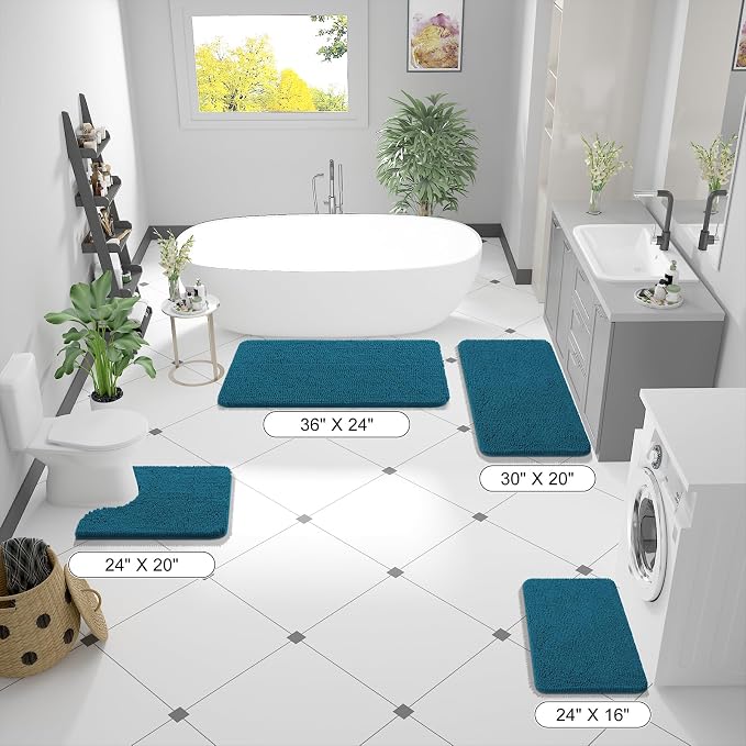 OLANLY Large Bathroom Rugs 70x46, Extra Soft Absorbent Chenille Bath Rugs, Rubber Backing Quick Dry, Machine Washable Bath Mats for Bathroom Floor, Tub and Shower, Home Decor Accessories, Peacock Blue
