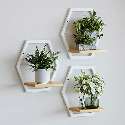 Rioneta 3 Pack Solid Wood & Heavy Duty Metal Wall Plant Stands,9 inch Natural Wood Shelf, Boho Arch Hanging Planter for Indoor 25 LB Load for Plants White
