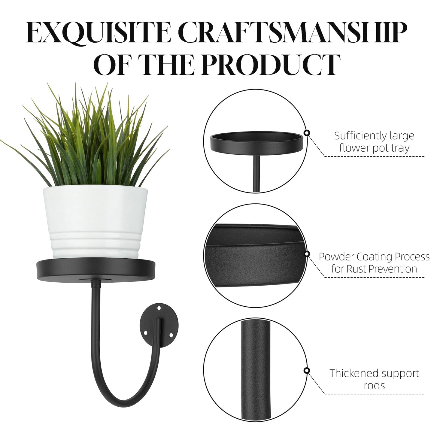 Neiteli 4 Pack Wall Plant Holder,Wall Planters for Indoor Plants,Plant Hanger Indoor,Metal Plant Wall Hanger,Hanging Plant Holder（Black）