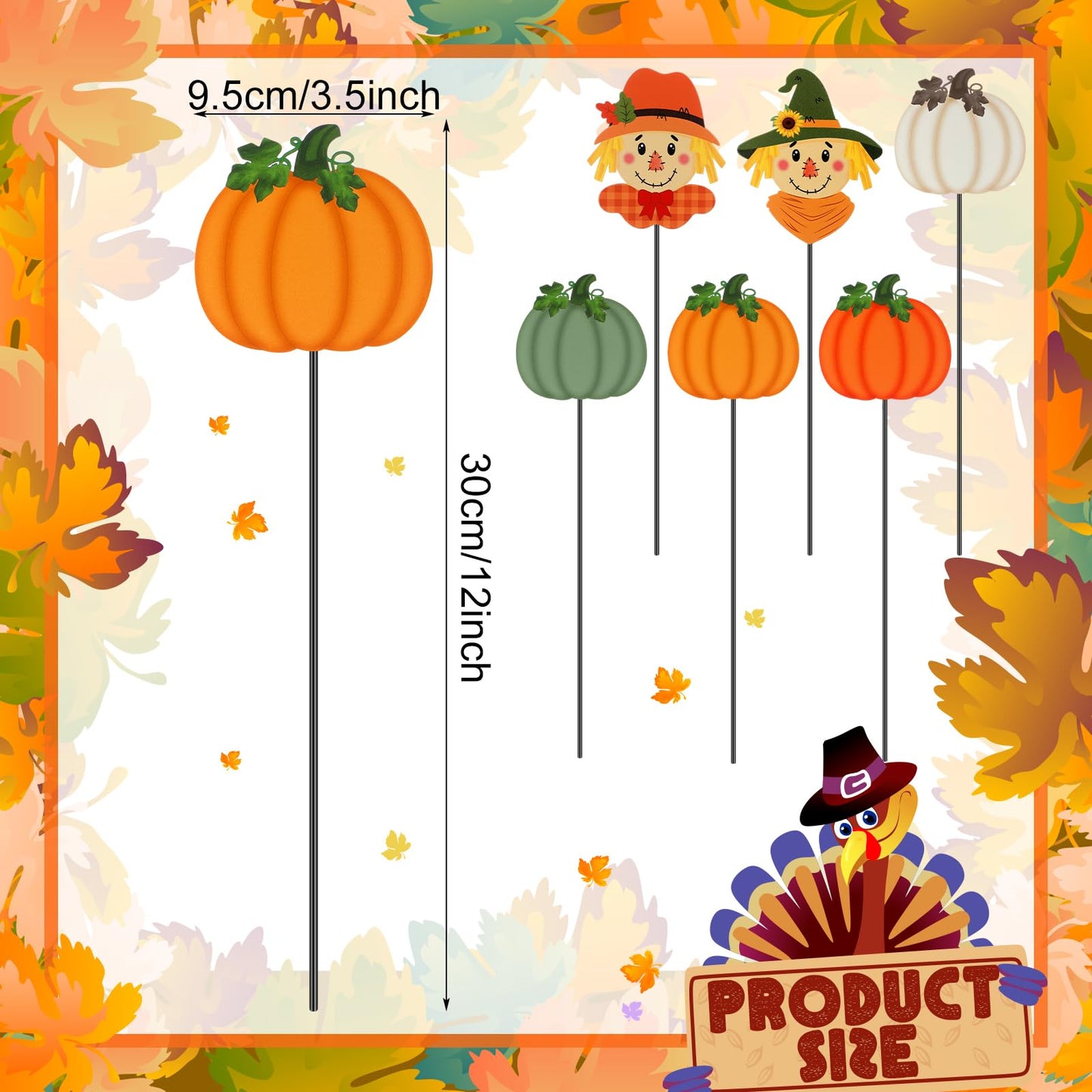 Anglechic 6 Pcs 12'' Fall Outdoor Decor Garden Stakes Pumpkin Scarecrow Maple Leaves Fall Metal Yard Sign Autumn Yard Stakes Outdoor Thanksgiving Decorations for Planter Lawn Patio Walkway Porch
