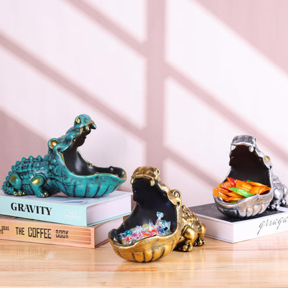 oliruim Alligator Statue Key Bowl, Fun Animal Statue Candy Dish for Entryway Decorative Bowl, Office Candy Dish, Big Mouth Sculpture Home Living Room Trinket Container Storage Box (Green)