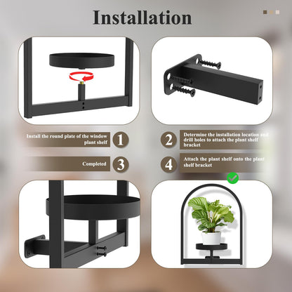 SSNEWOG Window Plant Shelves Indoor, 3 Pack Metal Wall Mounted Plant Holder, Minimalist Style Hanging Plant Shelves, Space Saving Design Black Plant Stand For Multiple Plants
