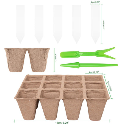 TIMEDIARY 300 Cells Peat Pots Seed Starter Tray, 25 Packs Biodegradable Seedling Pots Organic Germination Plant Starter Kit with 15 Pcs Plant Labels for Vegetables Herbs