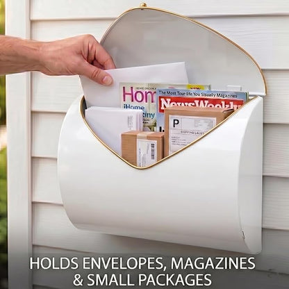 White Wall Mount Mailbox for Outside,Waterproof Metal Mailboxes with Rust-Proof Galvanized Steel,Large Capacity Envelope Mailbox for House,12.99 x 10.35 x 3.5 Inch