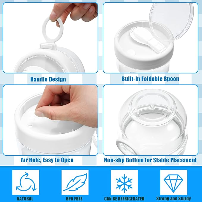 Gerrii 4 Pcs Overnight Oats Container with Lids and Spoons, 20 oz Plastic Overnight Oats Jars Large Capacity Airtight Yogurt Container for Milk, Fruit, Cereal and Salad Storage (White)