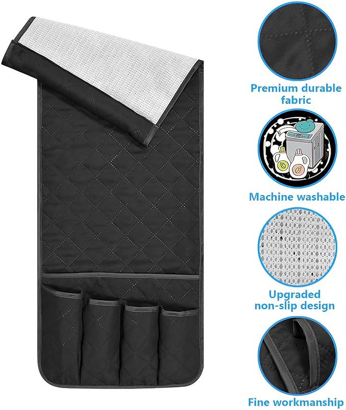 Armchair Caddy for Recliner, Couch Caddy Storage Organizer with 5 Pockets, Non Slip Sofa Arm Organizer for Remote Controls, Phone, Magazines, Tablet (Black)