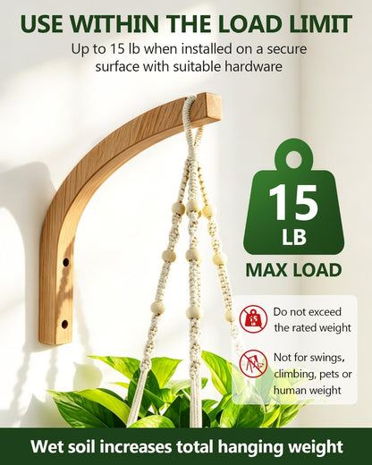 DSJIFGEW Wooden Plant Hangers - Hanging Plant Hooks for Indoor Outdoor, Wood Hanging Wall Plant Hooks Heavy Duty for Flower Pots Wind Chimes and Bird Feeders(2-Pack,8-Inch)
