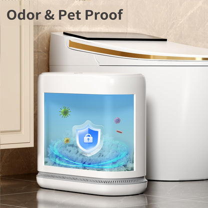 Small Bathroom Trash Can with Lid, 3 Gallon Slim Garbage Bin with Pop-Up Lid & Air-Pressure Bag Lock, Mini Waste Basket for Bathroom, Bedroom, Kitchen, Office, Rv, White - Includes 75 Bags (5 Rolls)