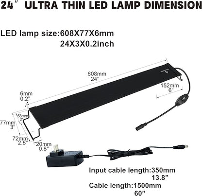 WaterRebirth Ultra-Slim Full Spectrum LED Aquarium Light Adjustable Brackets,800LM 20W for 24Inch to 30Inch Fish Tank Lighting Fresh Water