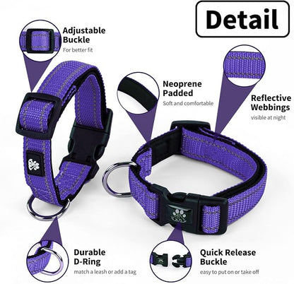 NESTROAD Dog Collar and Leash Set,Reflective Dog Collars with Quick Release Buckle,Adjustable Nylon Pet Collar for Small Medium Large Dogs(Medium,Purple)