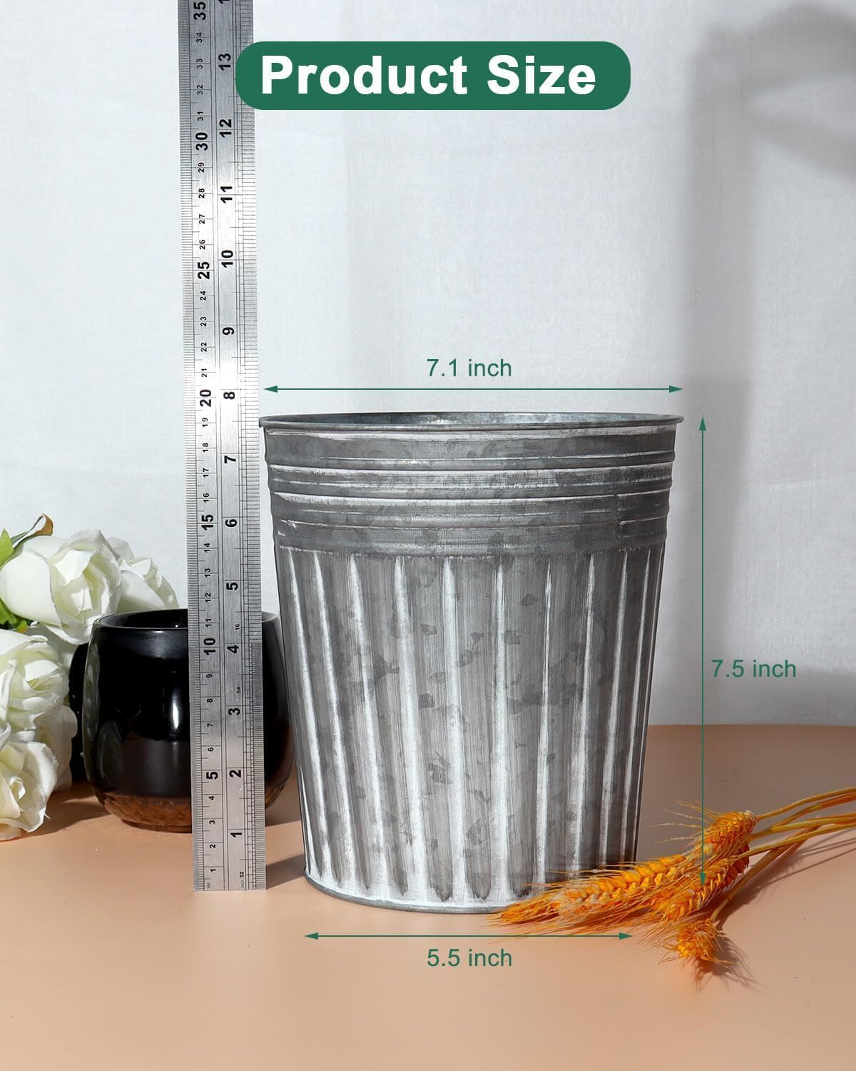vensovo 7 Inch Galvanized Bucket Planter - 6 Pack Metal Flower Pots with Drainage Holes & Plugs, Rustic Silver Tin Pots for Indoor Herbs, Outdoor Succulents, Farmhouse Home Garden Decor