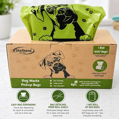 Dog Poop Biodegradable Bags One Biig Roll (600 ct.) Eco-friendly Doggy Poop Bags Pet Waste Pickup Bag Degradable Cat Waste Disposal Bags (1 Roll, 600 Bags)