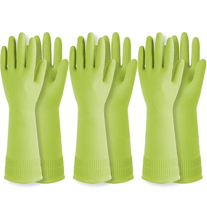 DABOGOSA Reusable Waterproof Household Dishwashing Cleaning Rubber Gloves, Non-Slip Kitchen Glove (Green, Medium (Pack of 3))