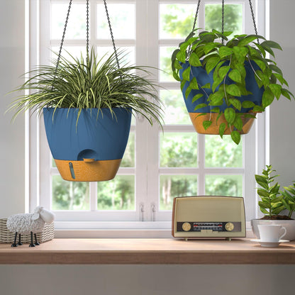ZMTECH 12 Inch Large Self Watering Hanging Planters for Indoor Outdoor Plants - Water Level Indicator & Removable 60 Oz Reservoir, 1 Pack Plastic Hanging Basket for Window Porch Garden Balcony, Blue