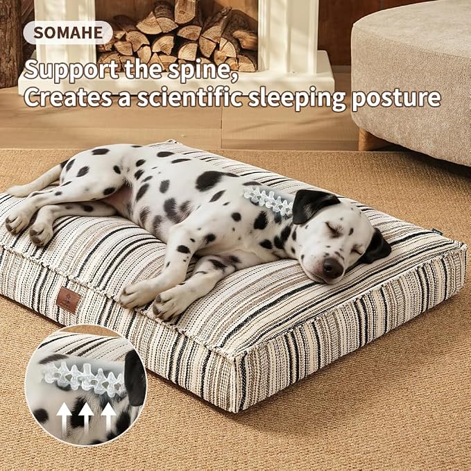 SOMAHE 4 Inch Orthopedic Dog Bed for Crate, 35 x 27 Inch, Black Chenille | Washable Removable Cover, Waterproof Inner Liner, Non-Slip Bottom, Orthopedic Dog Crate Mattress for Medium & Large Dogs