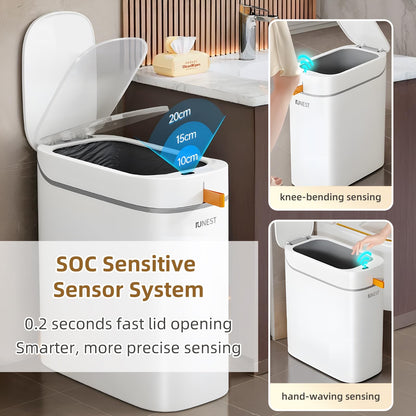 funest Smart Bathroom Trash Can with Lid- 3.5 Gallon Rechargeable Motion Sensor Trash Can,Waterproof Automatic Garbage Can with Automatic Suction Bag Feature,Waste Bin for Bedroom, Kitchen, Office