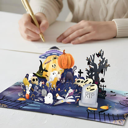 Paper Love Spooky Pop-Up Card | 3D Trick or Treat Halloween Greeting for Kids, Family, or Friends | 5" x 7" w/Envelope and Note Card