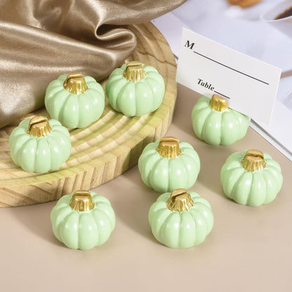 PATIKIL Pumpkin Place Card Holders, (4Set, Green) Mini Resin Pumpkin Table Number Stands with Card, Fall Table Decor Suit for Thanksgiving/Weddings/Banquet/Thanksgiving/Autumn Party Decor