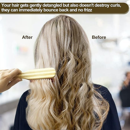 Bamboo Wood Hair Brush with Cleaning Rake for Women Men and Kids, Natural Bamboo Bristles Small Paddle Flat Hairbrush Fit All Types Hair
