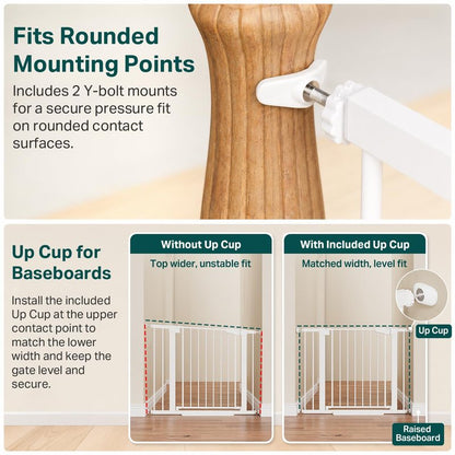Cumbor 29.7-40.6" Baby Gate for Stairs, Mom's Choice Awards Winner-Dog Gate for Doorways, Pressure Mounted Auto-Close Pet Gates for Dogs Indoor, Safety Child Gate with Easy Walk Thru Door, White