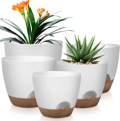 QRRICA 10/9/8/7.5/7 Inch Self Watering Pots and 2 Pack 23.6 Inch Plant Umbrellas for Outdoor Plants