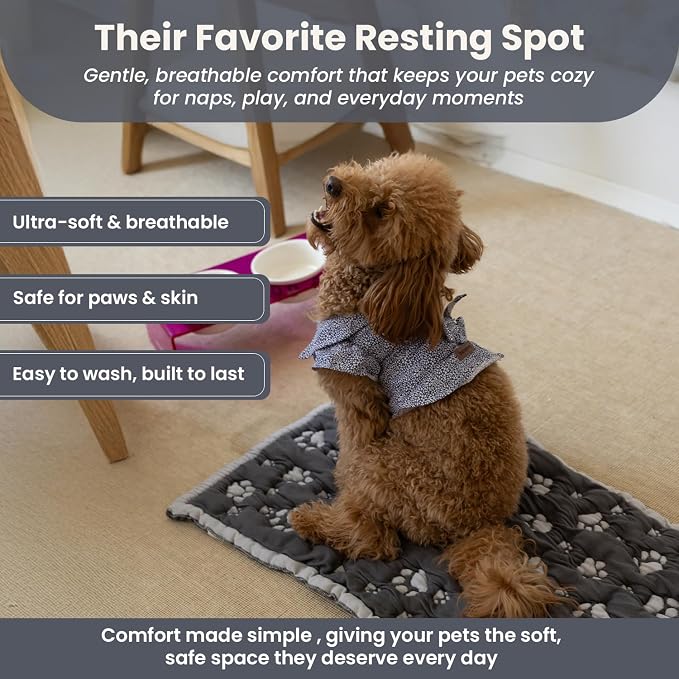 PetMat 28x40 in, Charcoal – Organic Cotton Crate Pad for Small Dogs & Cats, Seamless Reversible Design, Washable & Dryer Safe