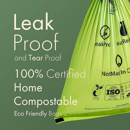 (Not Made In China) 100% Certified Home Compostable Dog Poop Bags,300 Count, Plant Based Refill Rolls, Leakproof Doggie Waste Bag, Unscented, Corn Starch and PBAT, EN 13432 Compliant and TUV Certified