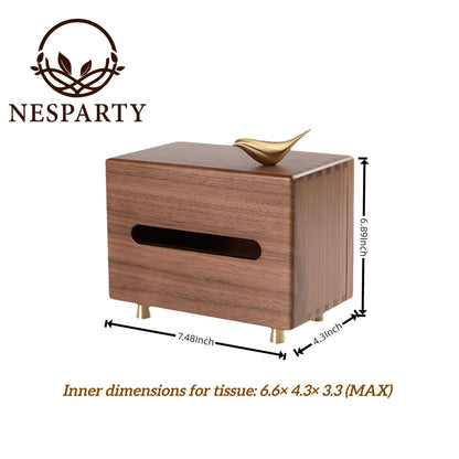 Black Walnut Wood Rectangle Tissue Box with Copper Bird Decor, Tissue Box Cover, Modern Style, Bedroom, Study Room, Office, Unique Gift idea of Elegant Copper Birds for Home Decor