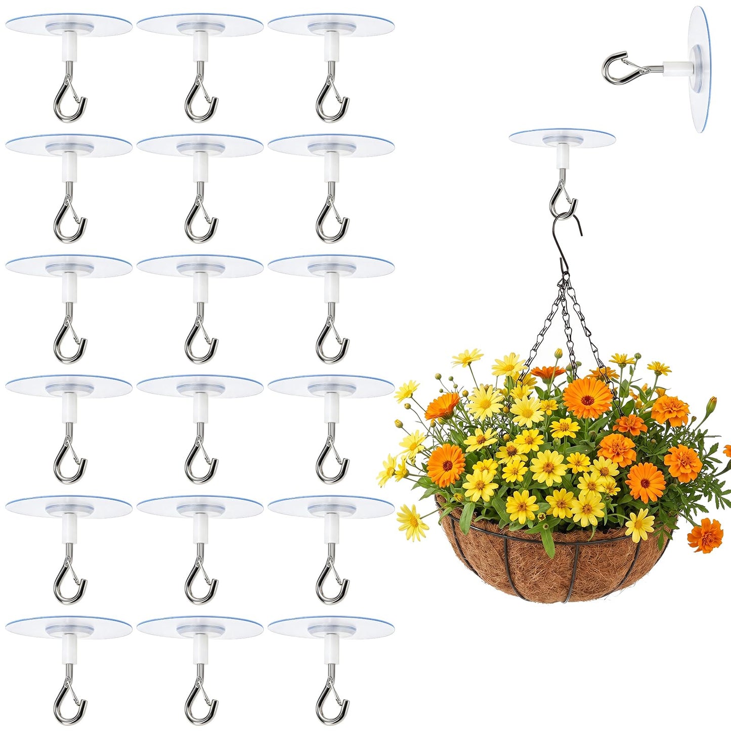 Suwimut 20 Pack Adhesive Ceiling Hook, No Drill Ceiling Hanging Hook with Safety Clasp, No Hole Sticky Eye Hooks for Hanging Plants Lights Wind Chimes Lantern Indoor Outdoor